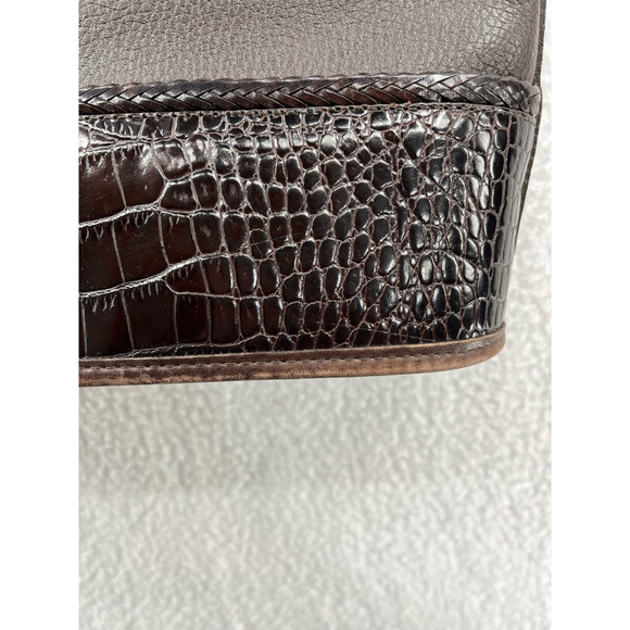 Brighton Womens Gina Hobo Satchel Handbag Brown Crocodile Embossed Snap Pocket S - Picture 10 of 11